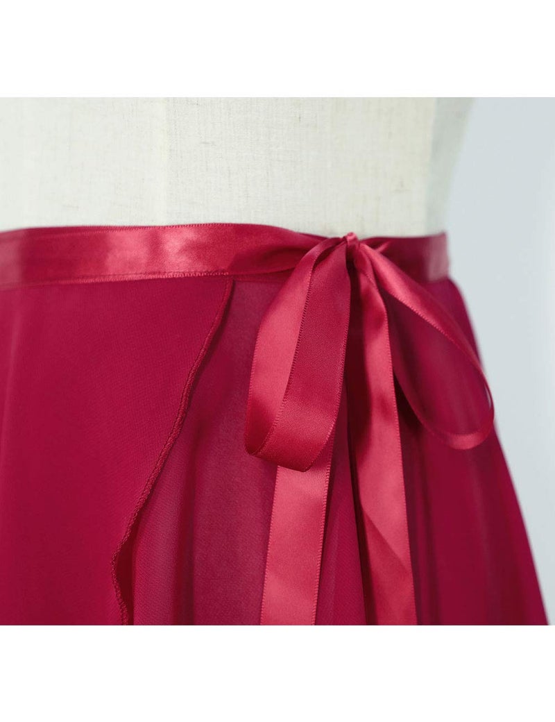 Daydance Burgundy Long Ballet Skirts for Women, Flowy Wrap Dance Skirt for Leotards - Image 4